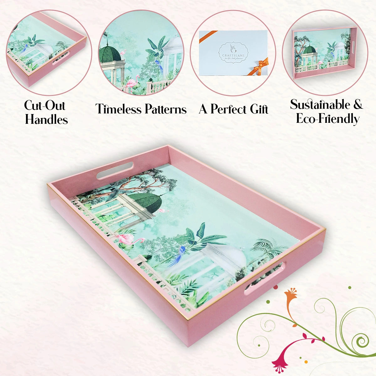 Your Signature Style ~ Handcrafted Flamingo Whispers Serving Trays 15x10 Inch